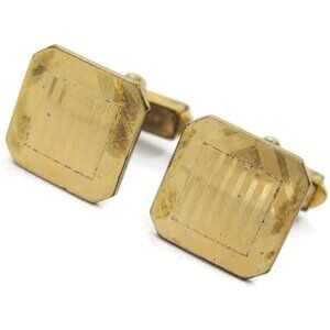 Vintage Signed Swank 1/20 12KGF Cufflinks Small Square Etched Lines Tuxedo Shirt
